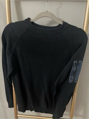 Men’s Threadbare Navy Knit Crewneck Sweater with Utility Zip Sleeve | Size S